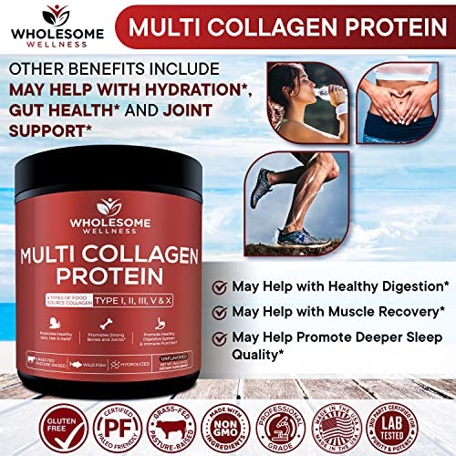 Wholesome Wellness Premium Multi Collagen Peptides Powder for Skin, Hair &