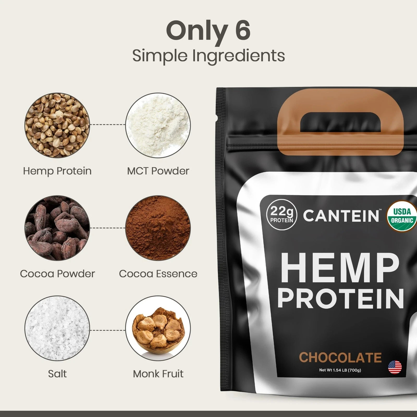 Cantein Organic Hemp Protein Vegan Protein Powder Clean Plant Based Protein P…