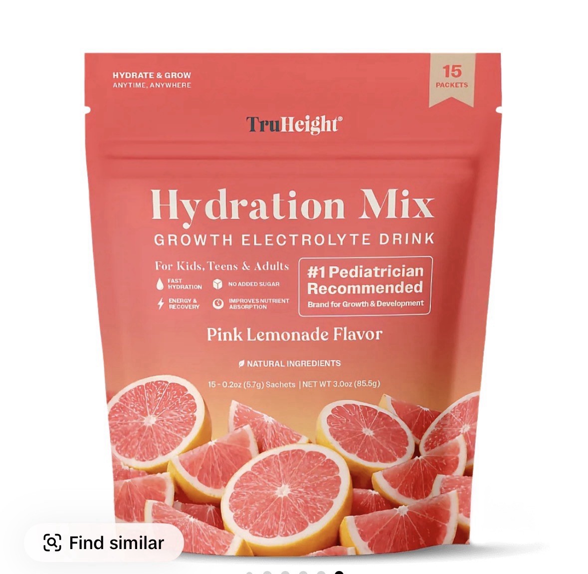 TruHeight Hydration Electrolyte Drink Mix Powder Variety Pack 15 Sticks Pink Lem