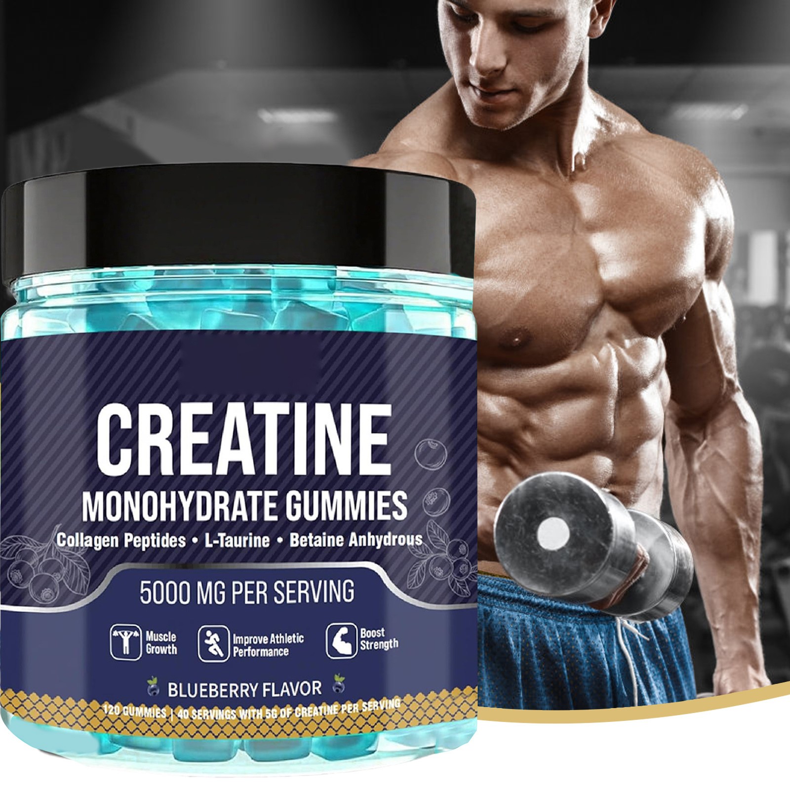 Premium Creatine Monohydrate – Gummies 120 Gummies – 5000mg – Muscle Strength An