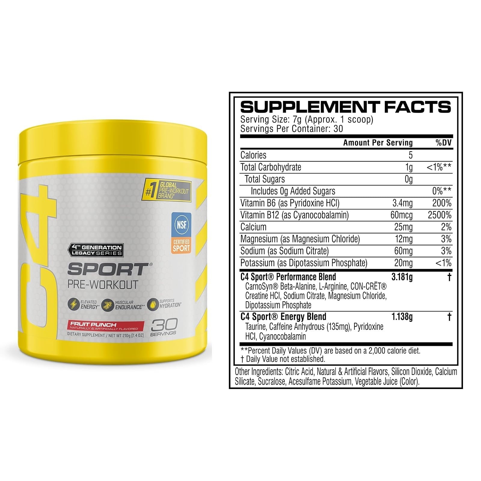 C4 Sport Pre Workout Powder Fruit Punch | 30 Servings | NSF Certified