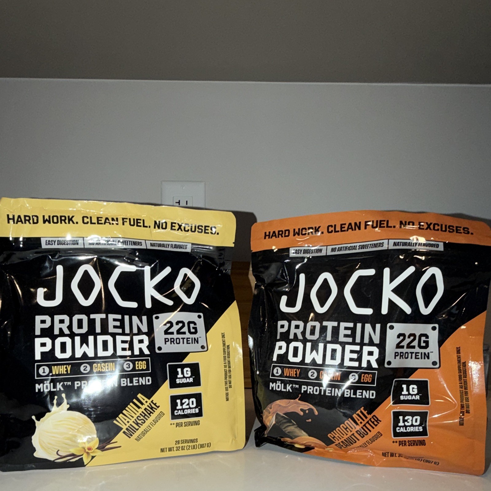 Jocko Mölk Protein Powder 32 oz Vanilla Milkshake & Choc Peanut Butter, 2 Bags