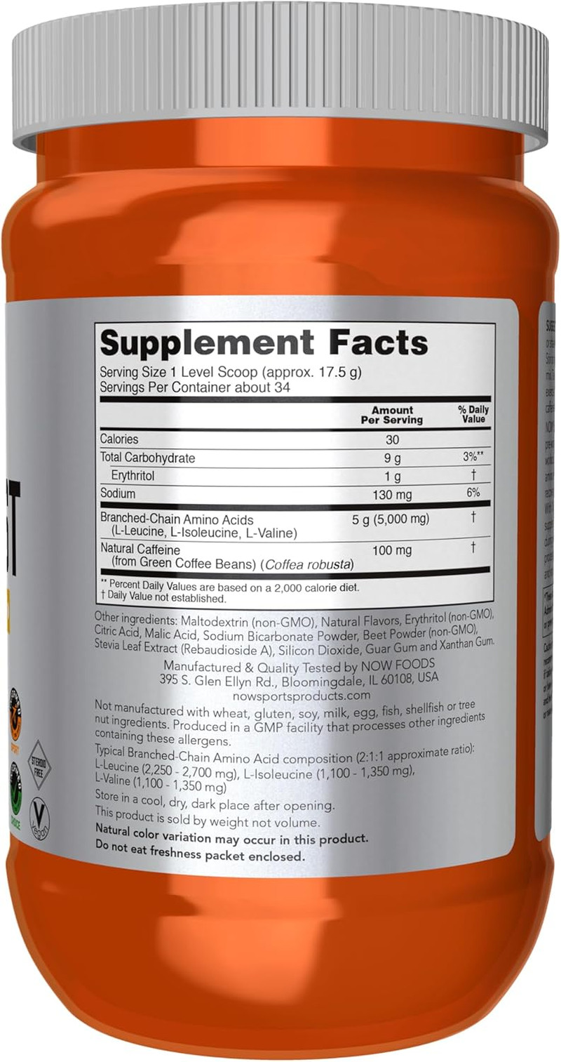 NOW Sports BCAA Blast Powder, 5 G BCAA, 100 Mg Caffeine, Tropical Punch, 21.16oz
