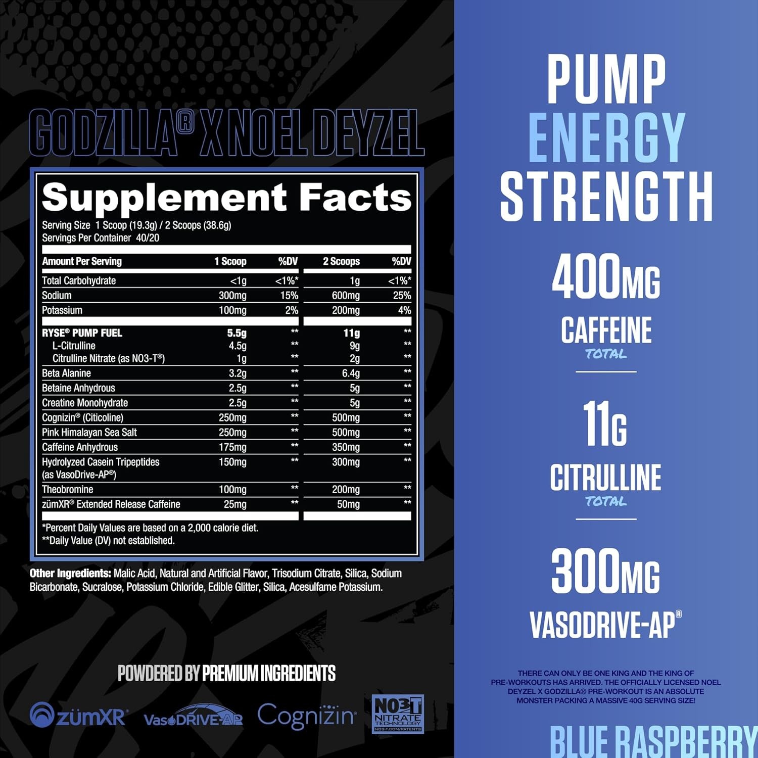RYSE Godzilla Pre-Workout, Blue Raspberry 772g