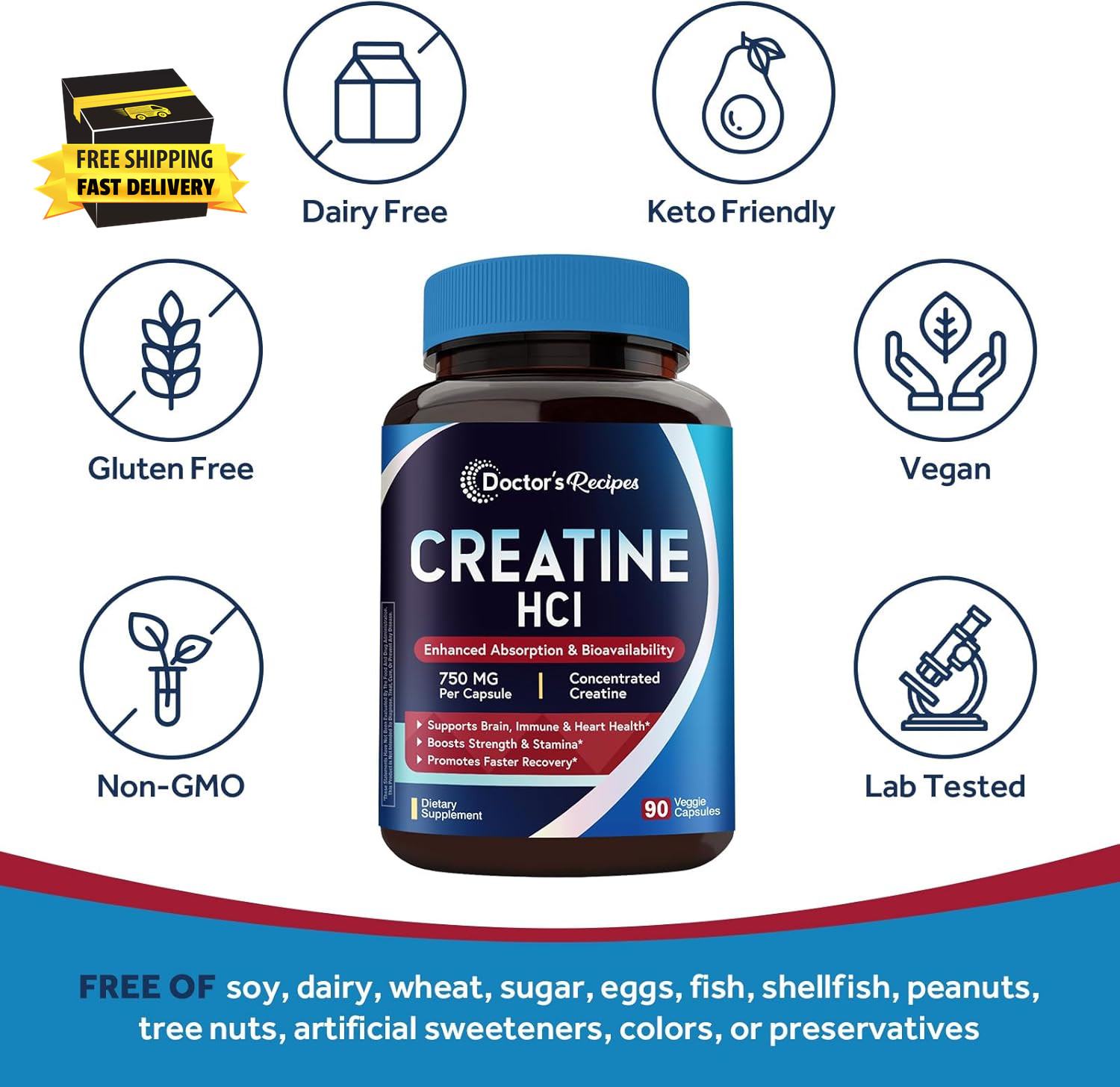 Creatine Hcl Capsules, 750 Mg, Creatine Hydrochloride for Women & Men, Strength