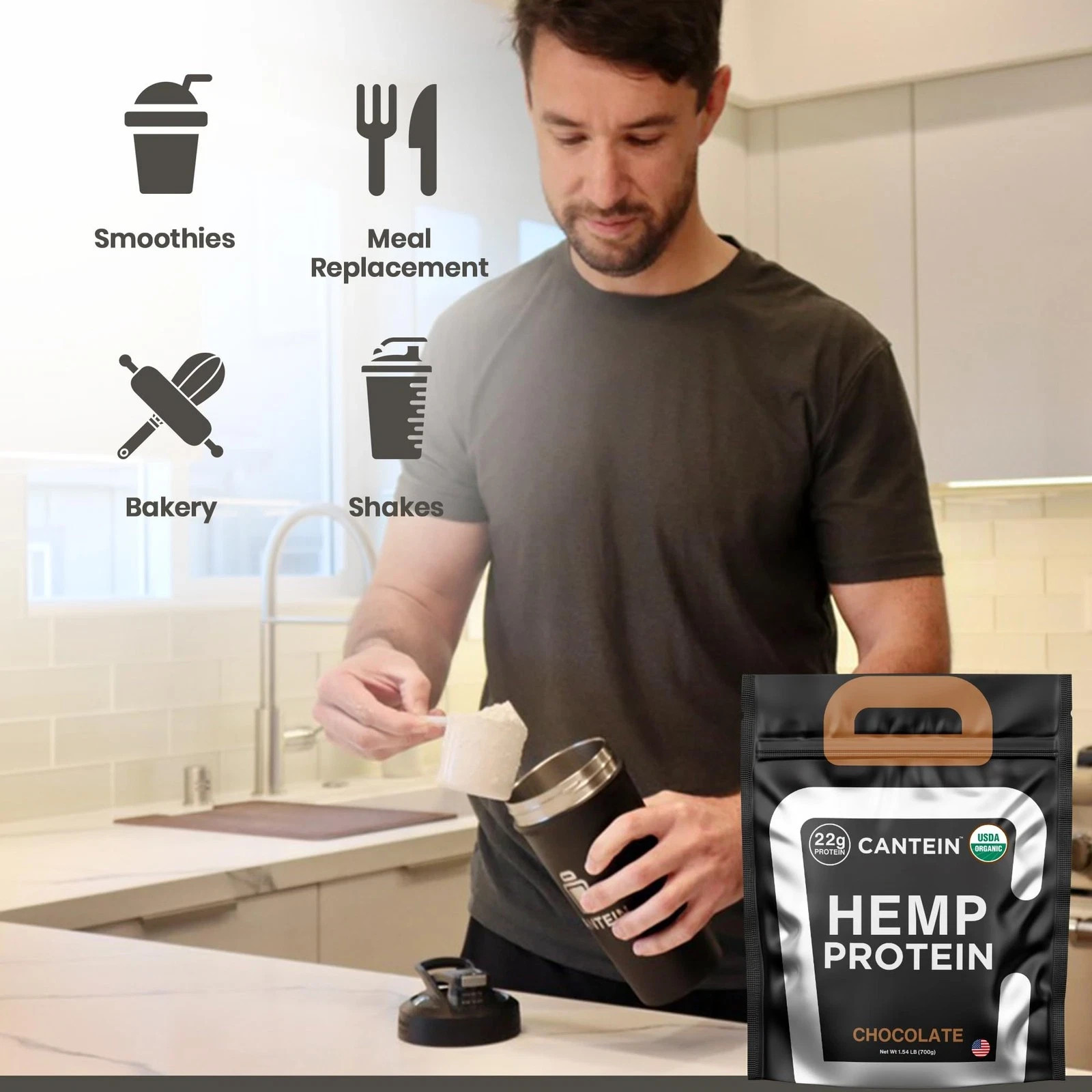 Cantein Organic Hemp Protein Vegan Protein Powder Clean Plant Based Protein P…