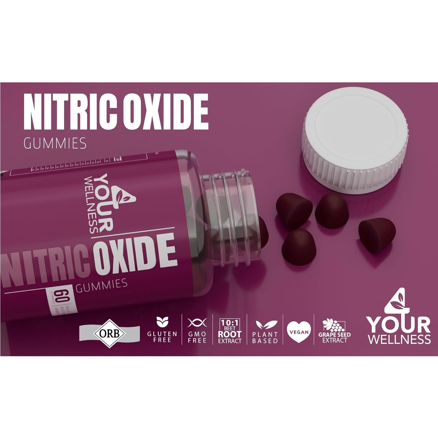 4 Your Wellness, Nitric Oxide, 60 Vegan Gummies