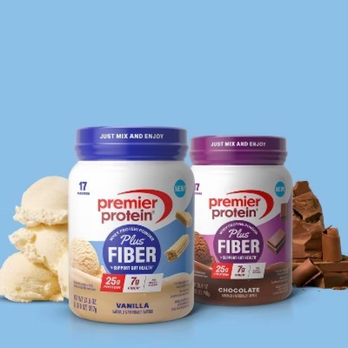 Premier Protein Plus Fiber Powder – Vanilla – Whey Protein – 24.6oz/17 Servings