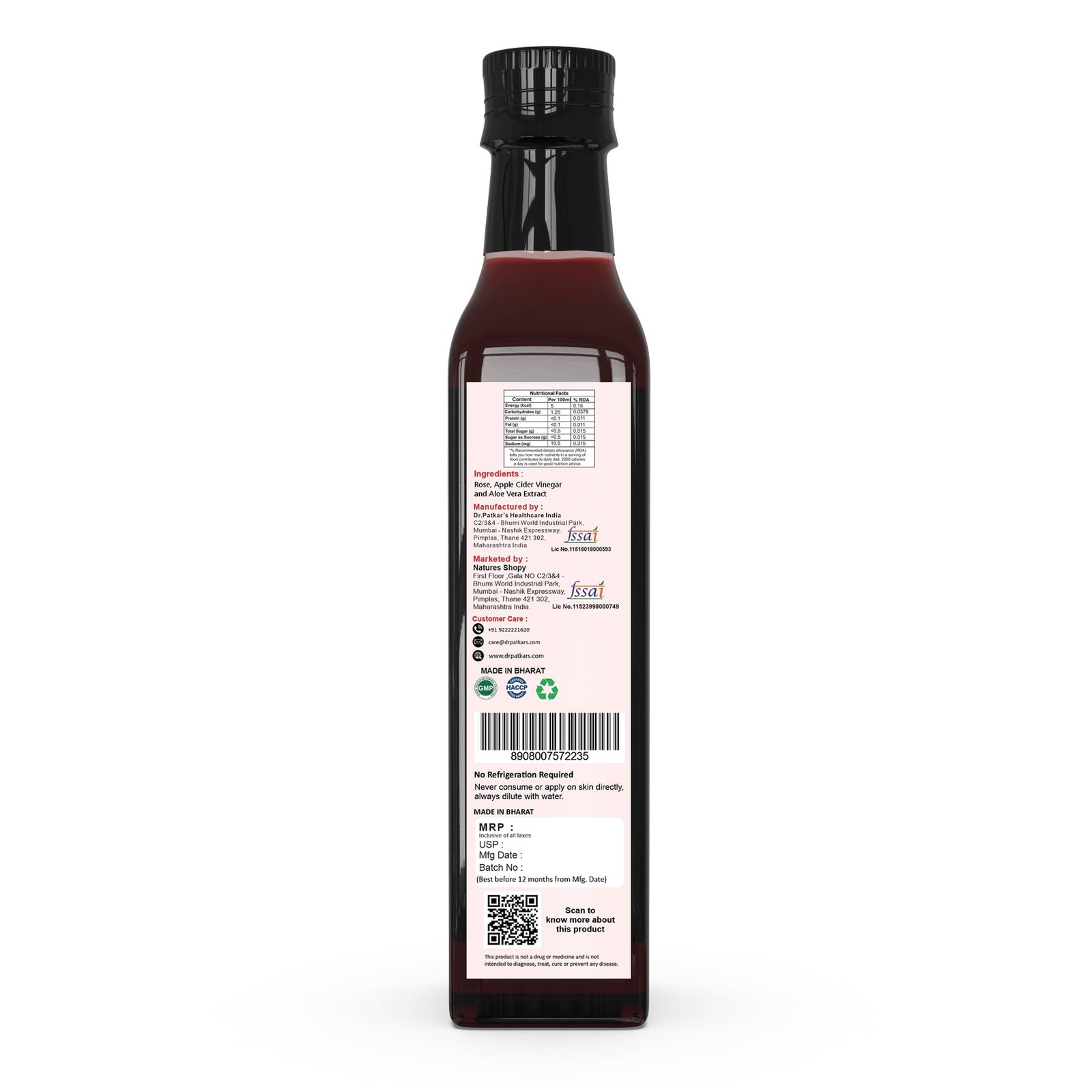 Dr Patkar Rose Vinegar with ACV Aloe Vera 250ml