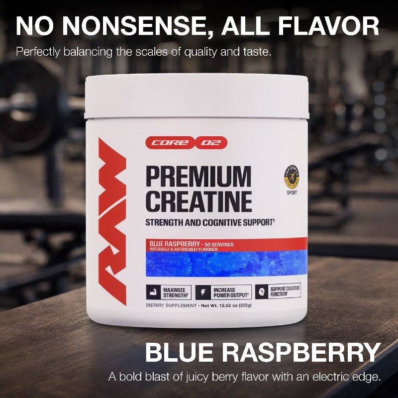 Raw Nutrition Essentials Creatine Monohydrate, Blue Raspberry, 50 Servings