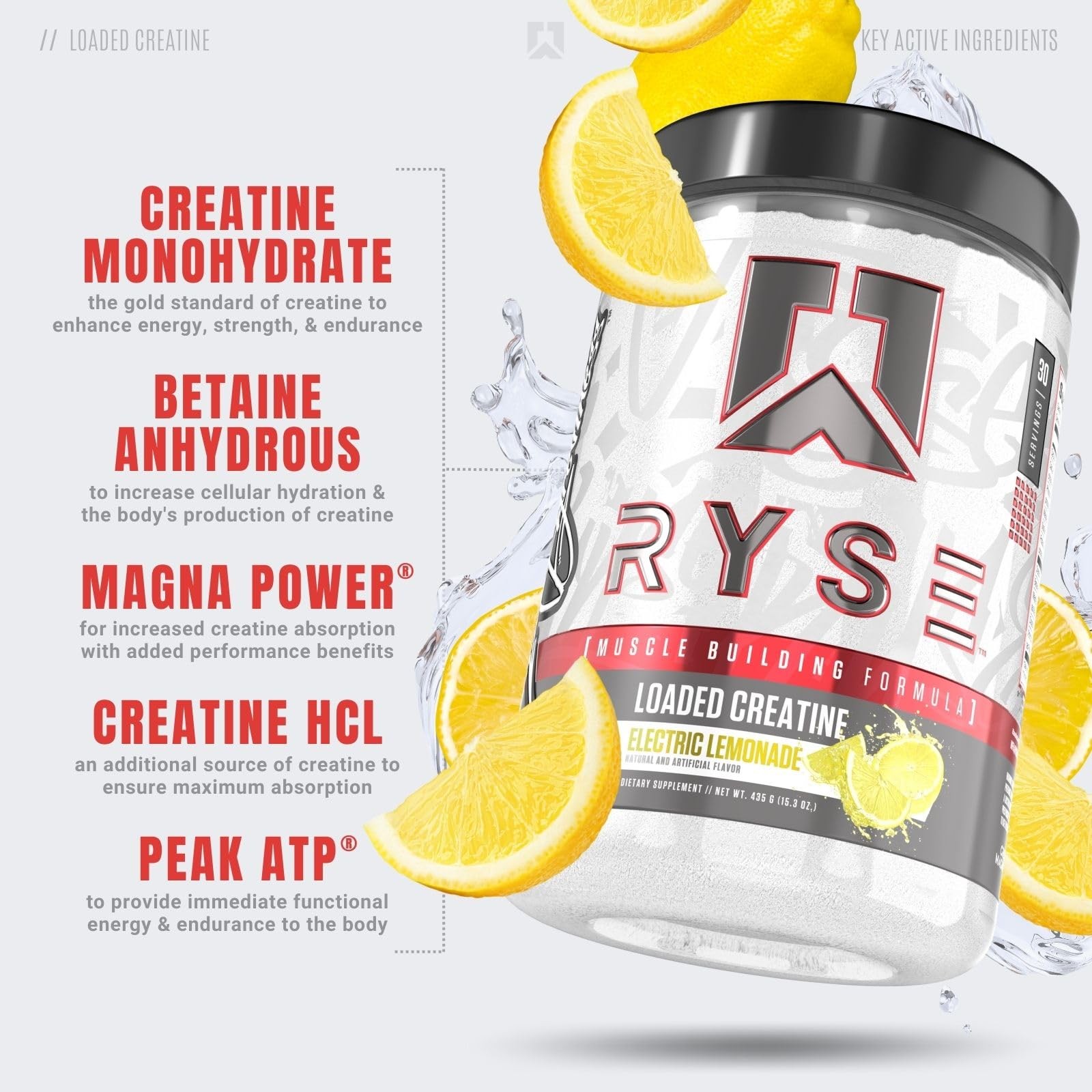RYSE Loaded Creatine Supplement for Strength Power Endurance 11.32oz