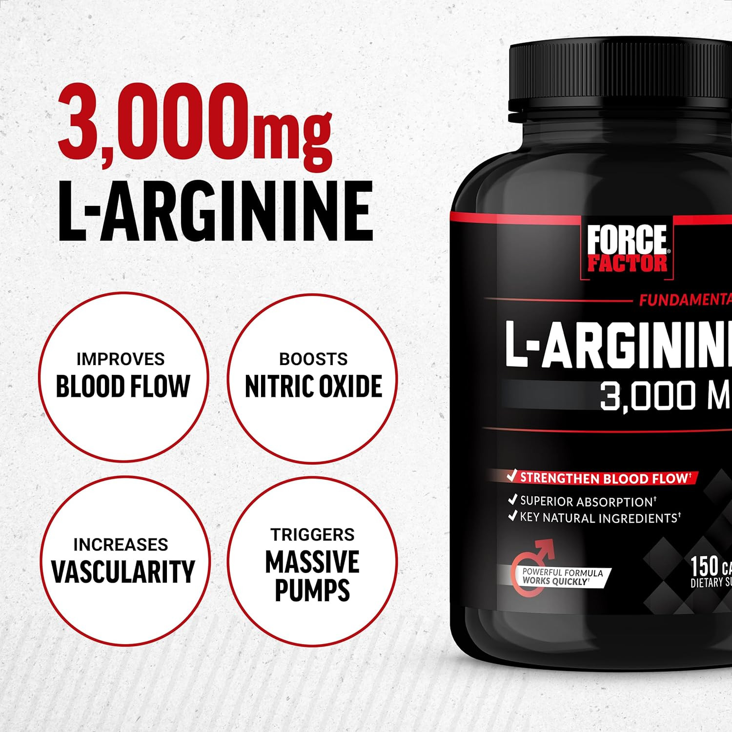 L-Arginine Nitric Oxide Supplement with Bioperine to Help Build Muscle and Suppo
