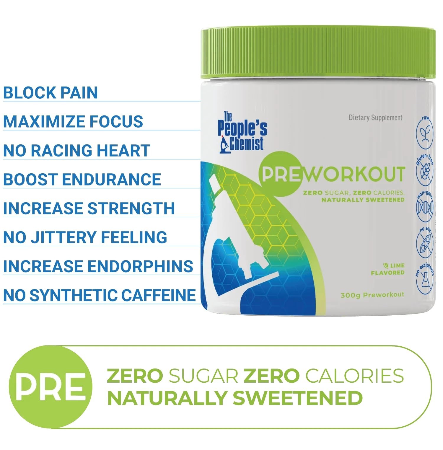 Natural Pre-Workout Supplement – Lime Flavor, Energy, Focus & Endurance, No Suga