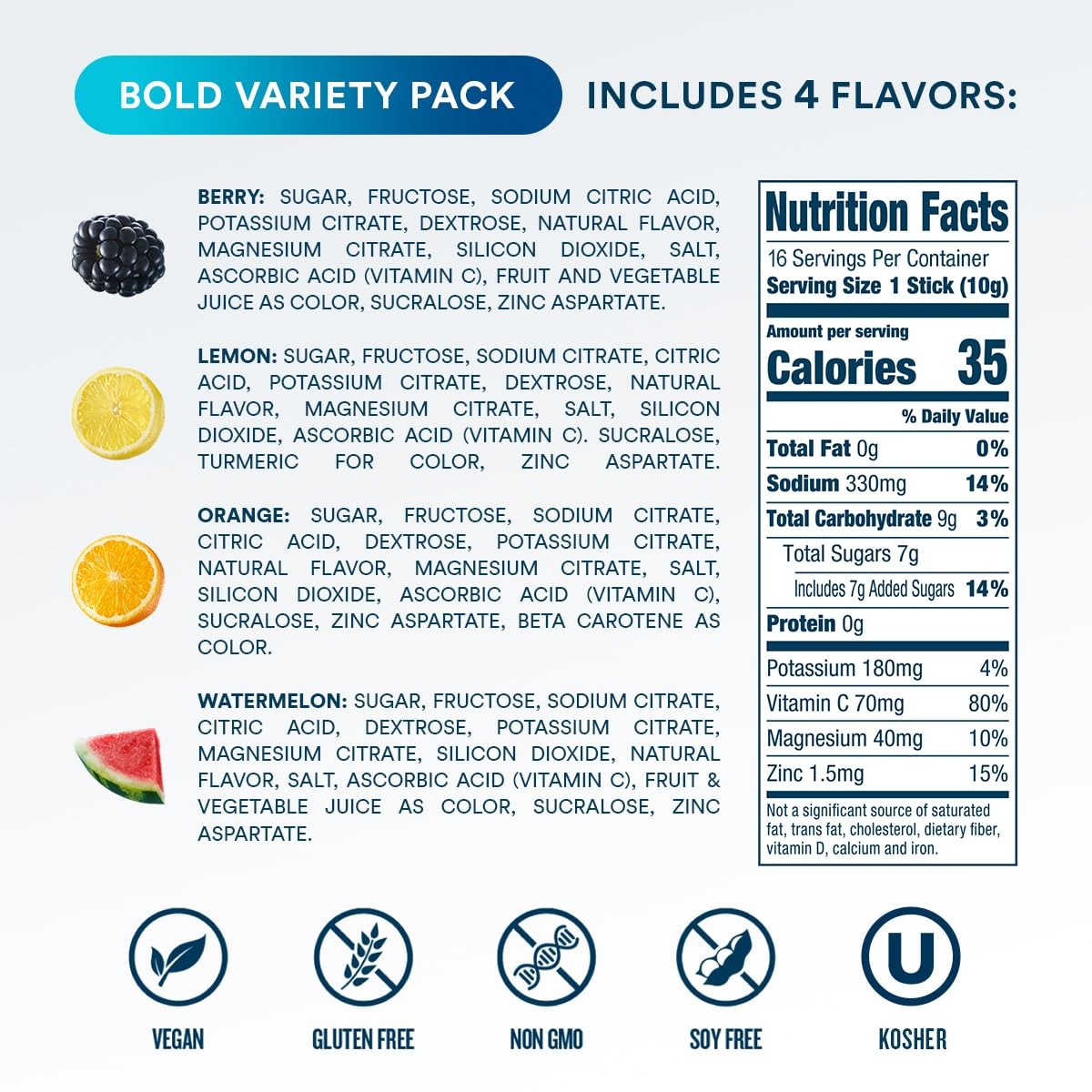 DripDrop Hydration Packets – Bold Variety Pack – Single Serve 16ct, Blue