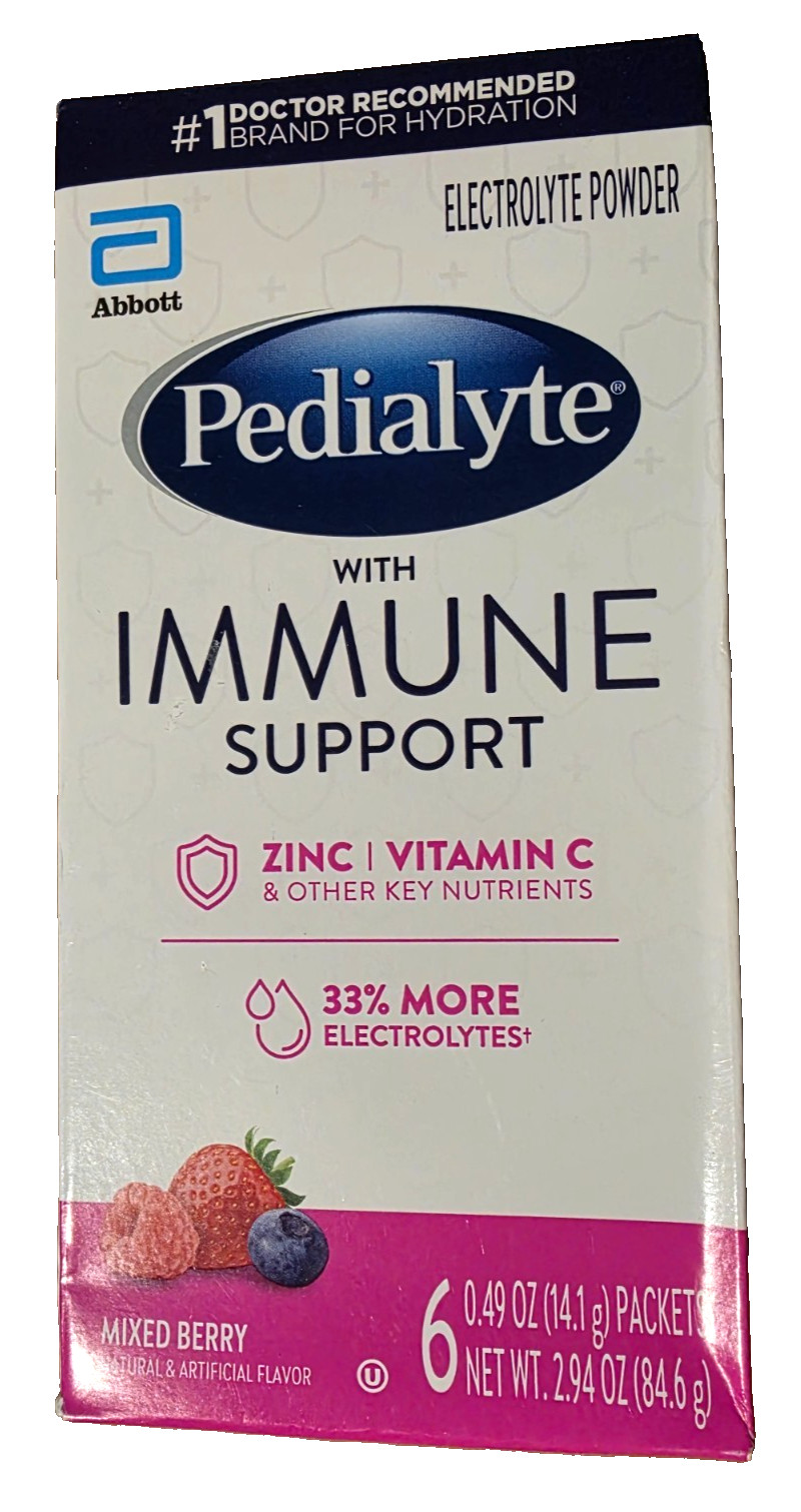 Pedialyte Electrolyte Drink Immune Support Mixed Berry Powder 6Ct EXP 9/26