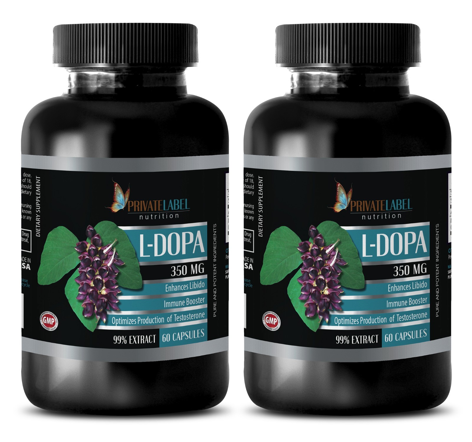 Natural DOPA 99% Extract Powder – Mucuna Pruriens Seeds – 120 Pills 2 Bottles