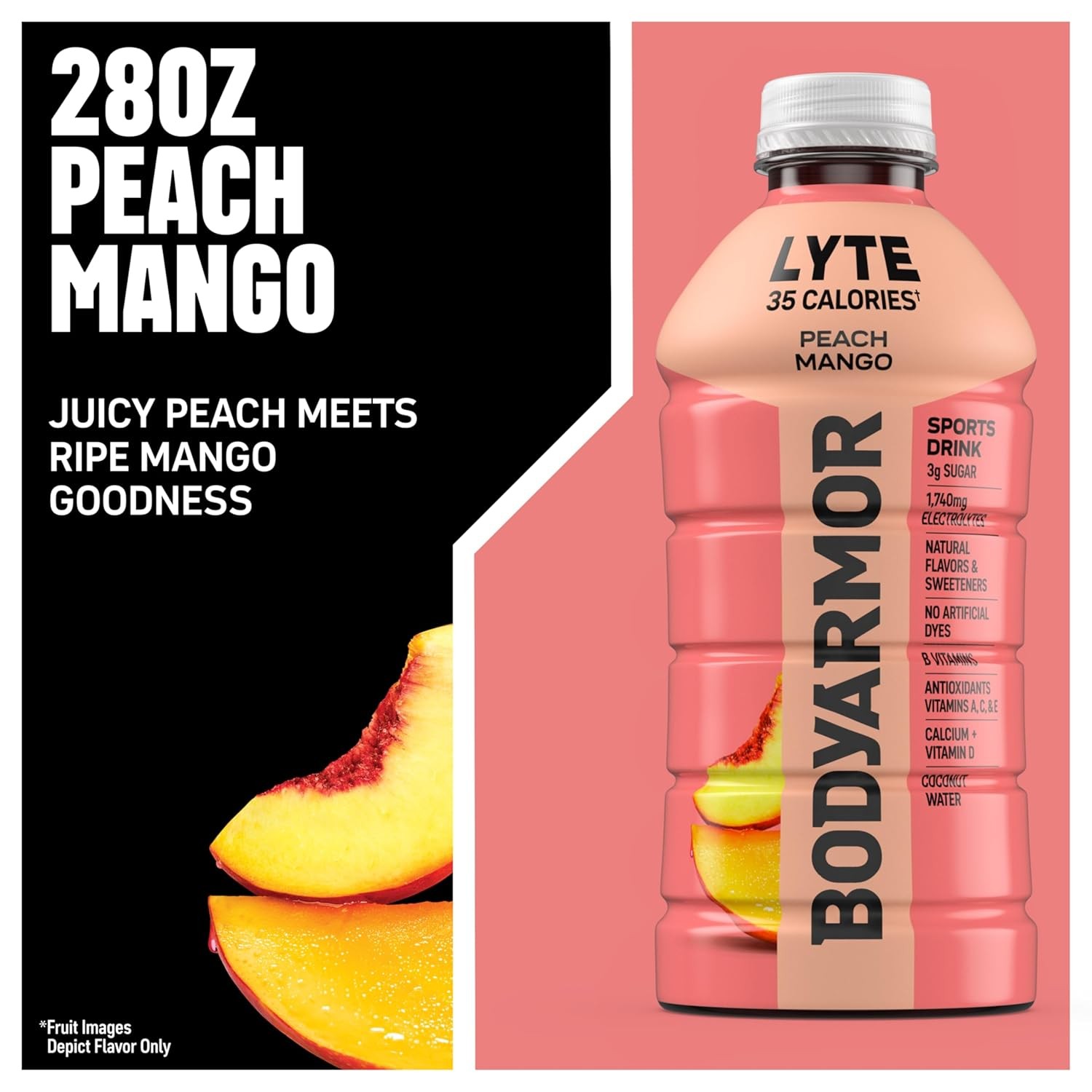 BODYARMOR LYTE Peach Mango Electrolyte Drink 28 oz Low Calorie Sports Drink