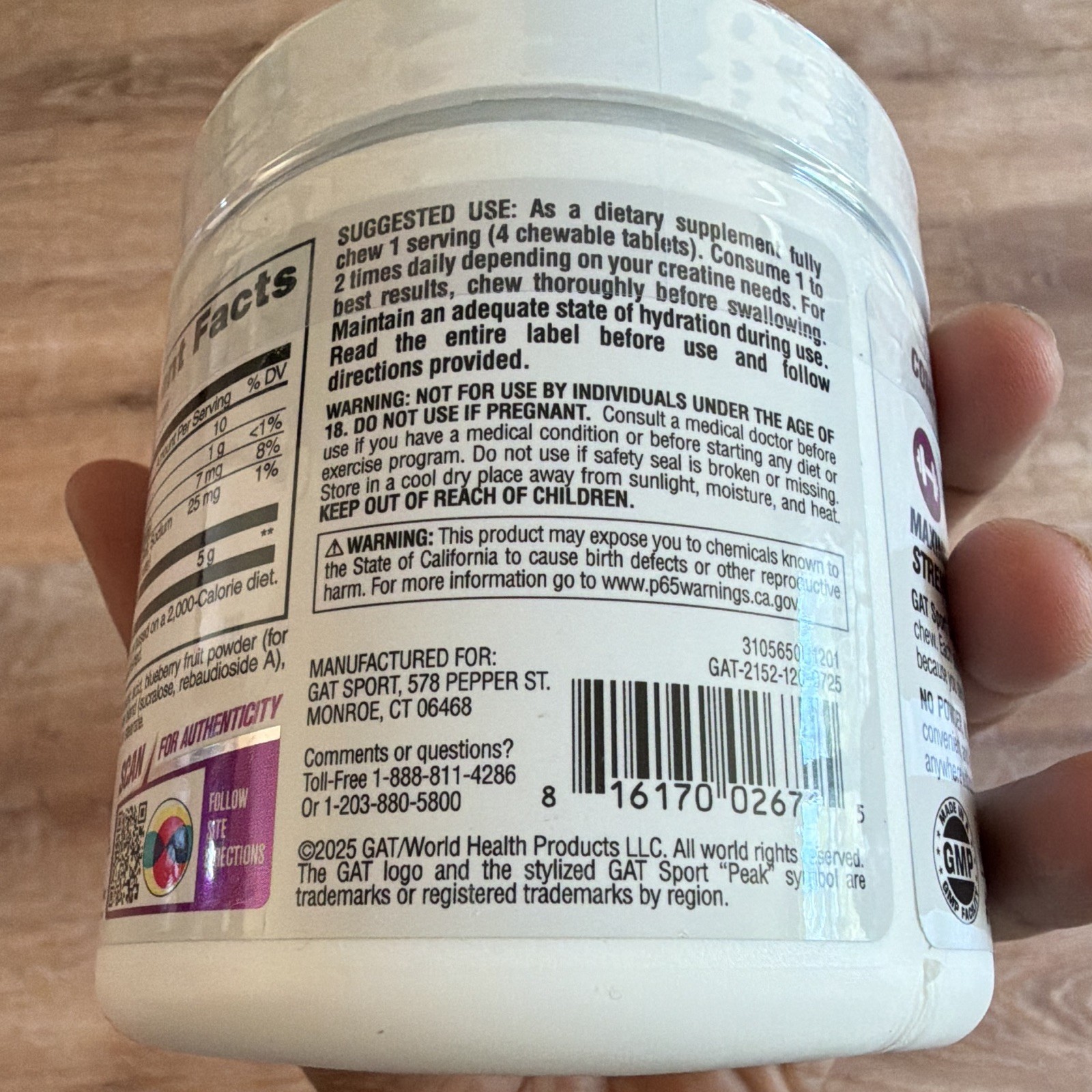 GAT Sport Creatine Chews Zero Sugar, Grape Cotton Candy 120 Tablets Exp 11/2027