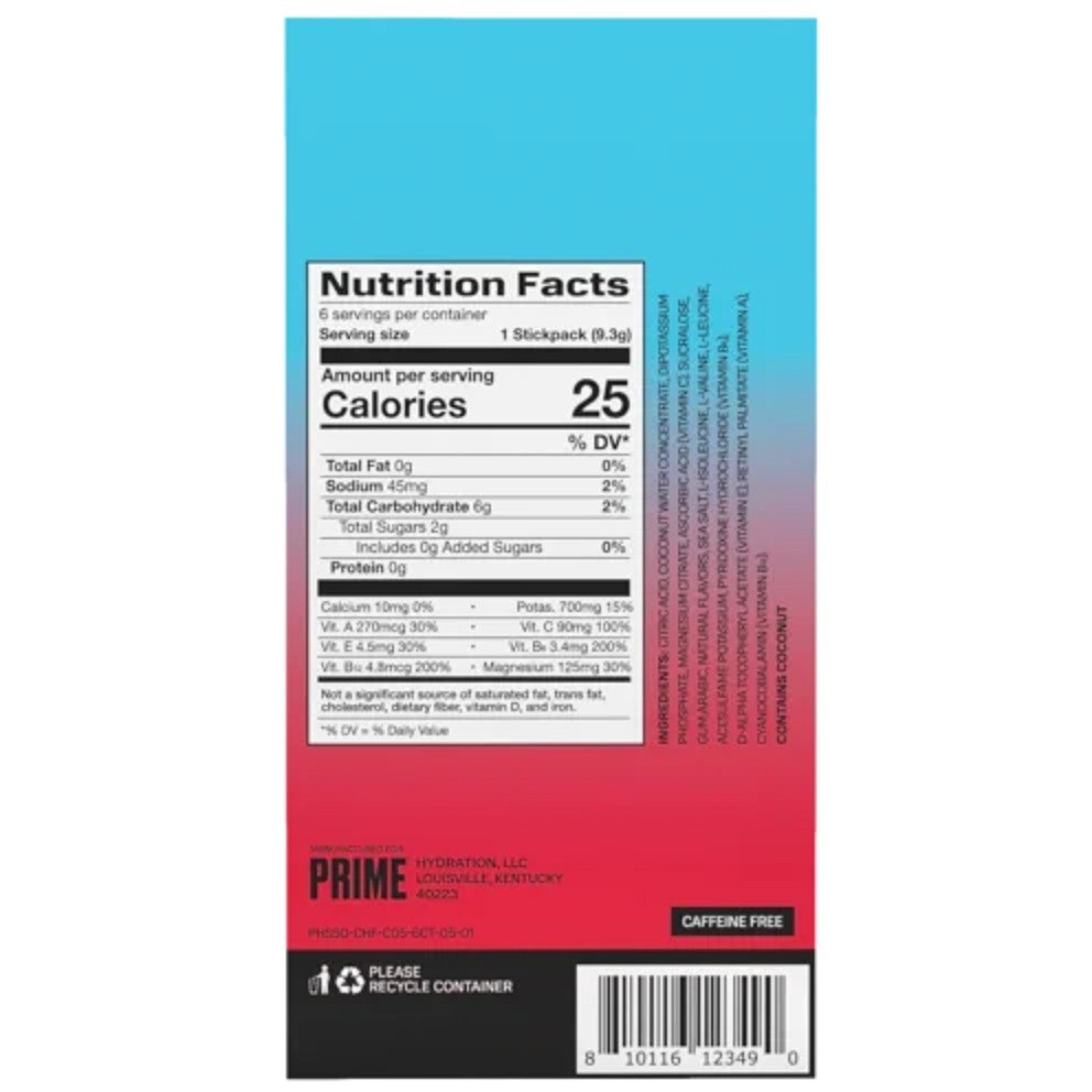 Prime Hydration Sticks Cherry Freeze 13 Sticks Total Zero Sugar Drink Mix