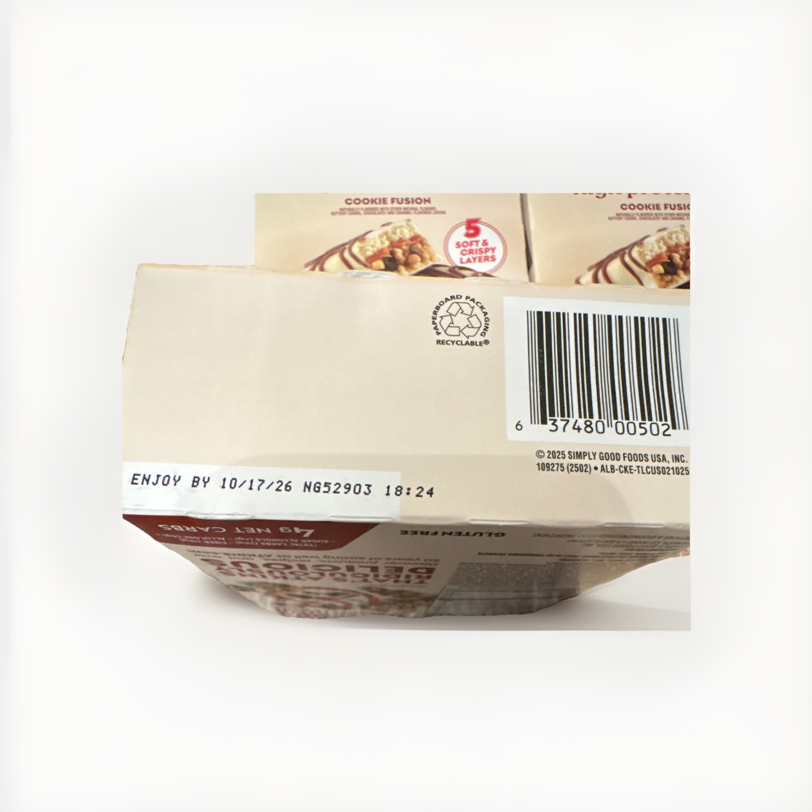 Atkins Protein Bar Cookie Fusion Gluten Free 4 Count Net Wt 8.47 oz