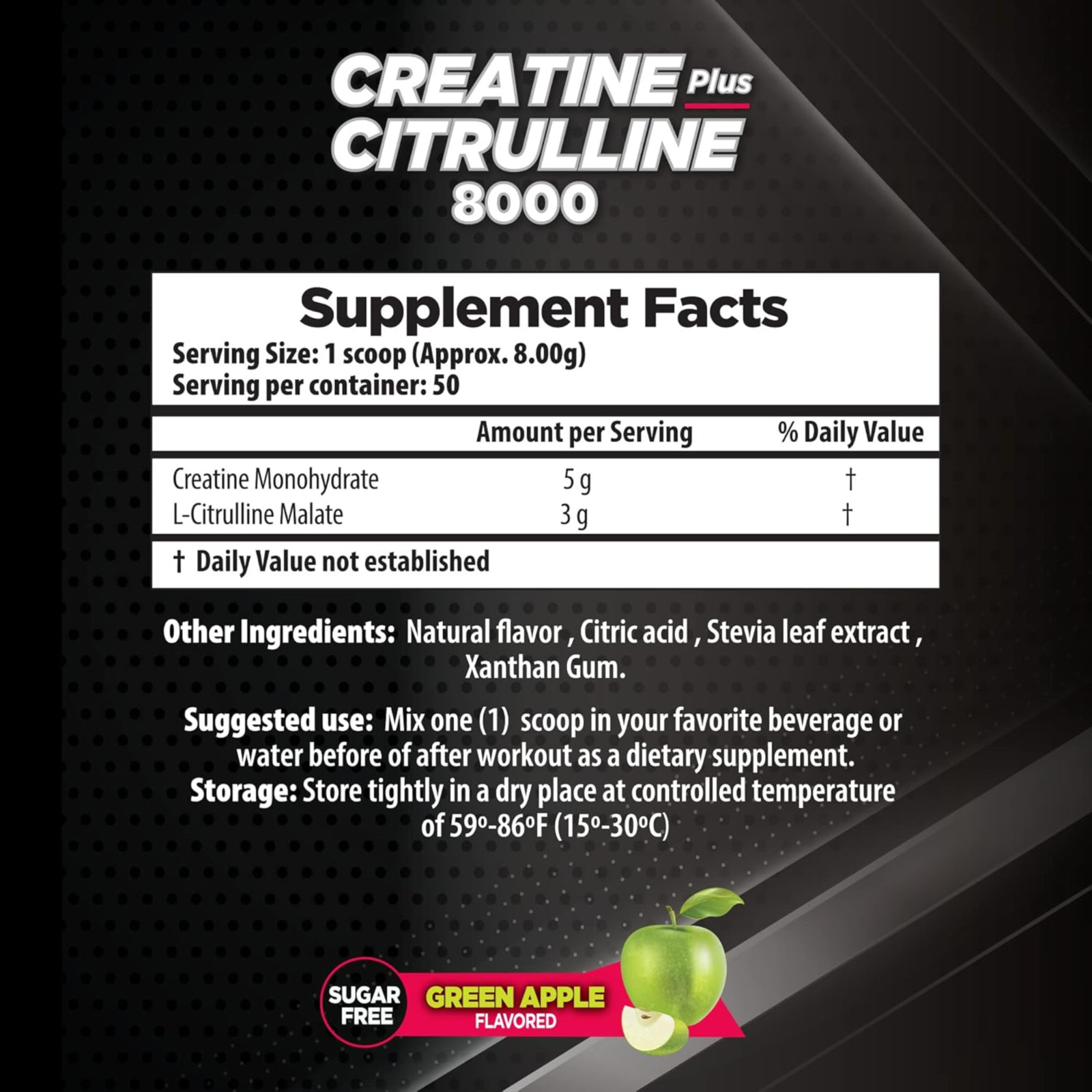 LHA Creatine Citrulline – 400g Workout Support, Green Apple flavor (3-Pack)