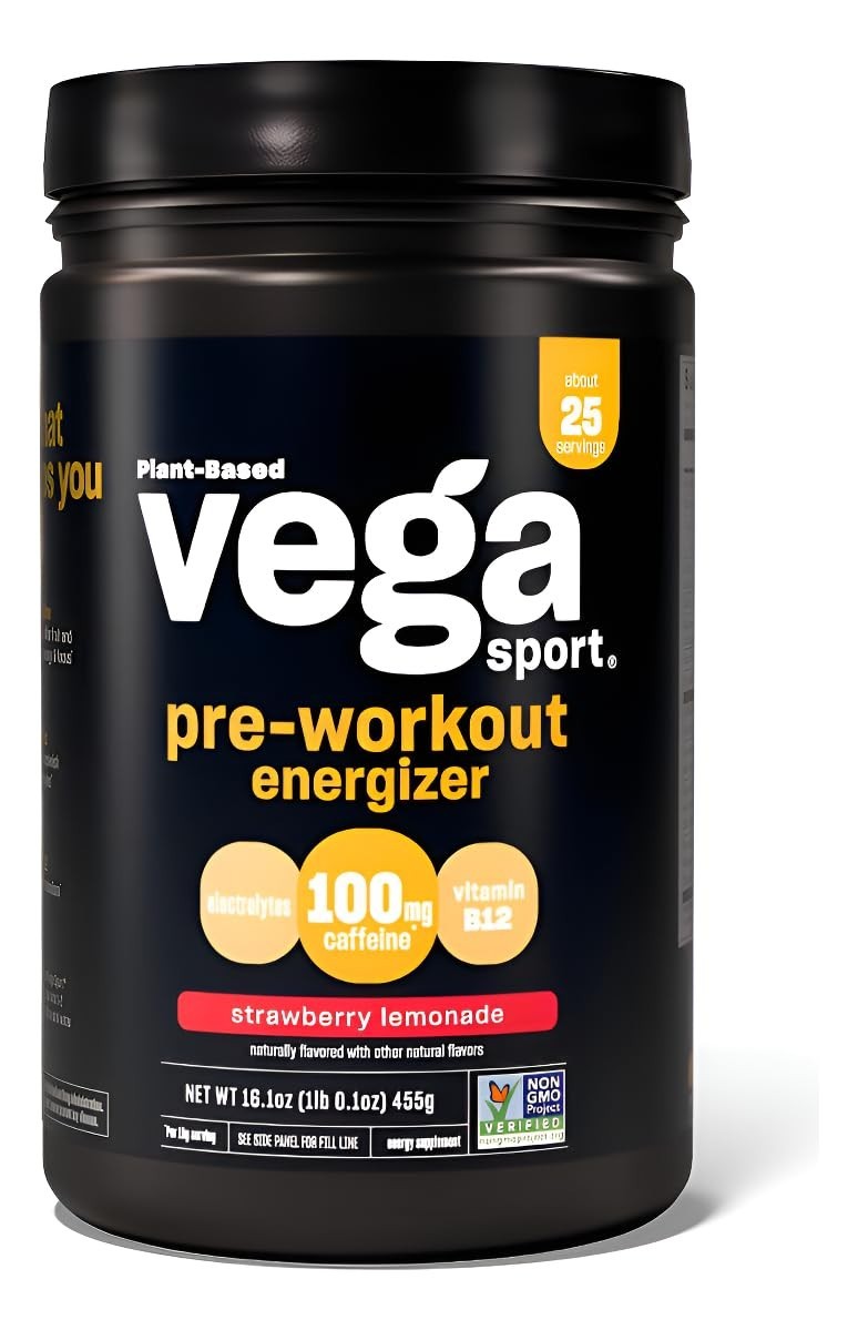 Pre-Workout Energizer Powder – Strawberry Lemonade, Energy & Focus Boost, Vegan,