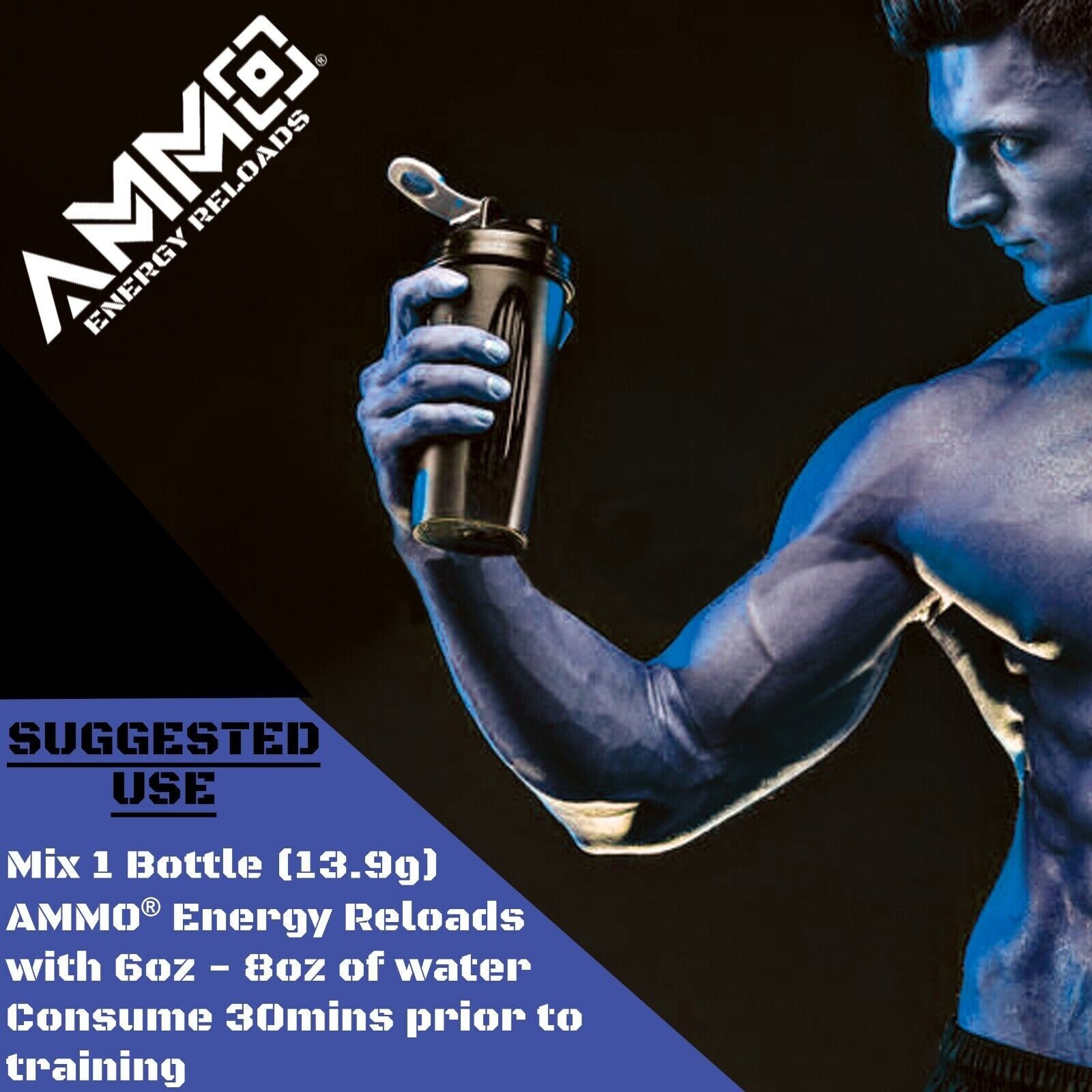 AMMO Energy Reload Pre Workout powder Berry 300mg Caffeine Zero Sugar 30serv USA
