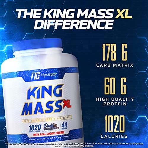King Mass XL Protein Powder, Weight and Muscle Gainer, 60g Protein, 180g Carb…