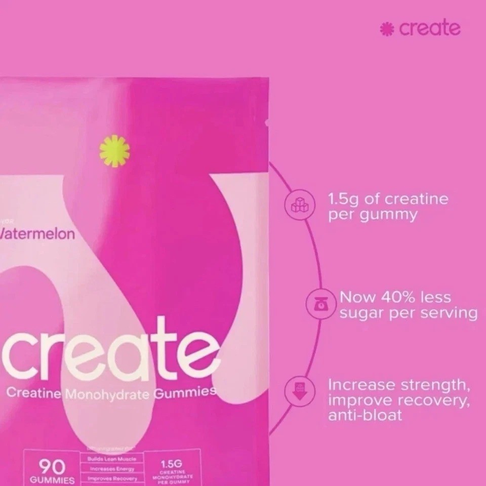 Create Creatine Gummies 90ct 1.5g Vegan Gluten-Free Focus Strength Endurance