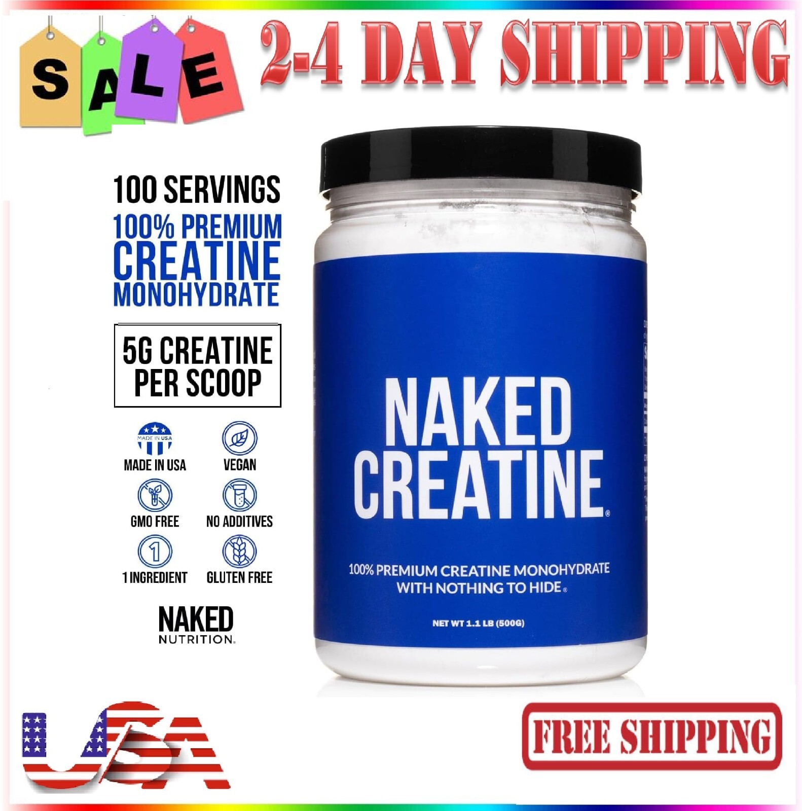 Naked Creatine Pure Micronized Creatine Monohydrate – 100 Servings – 500 Grams