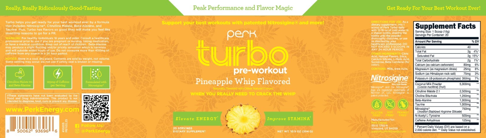Perk Turbo Pre-Workout Pineapple Flavored (20 Servings)
