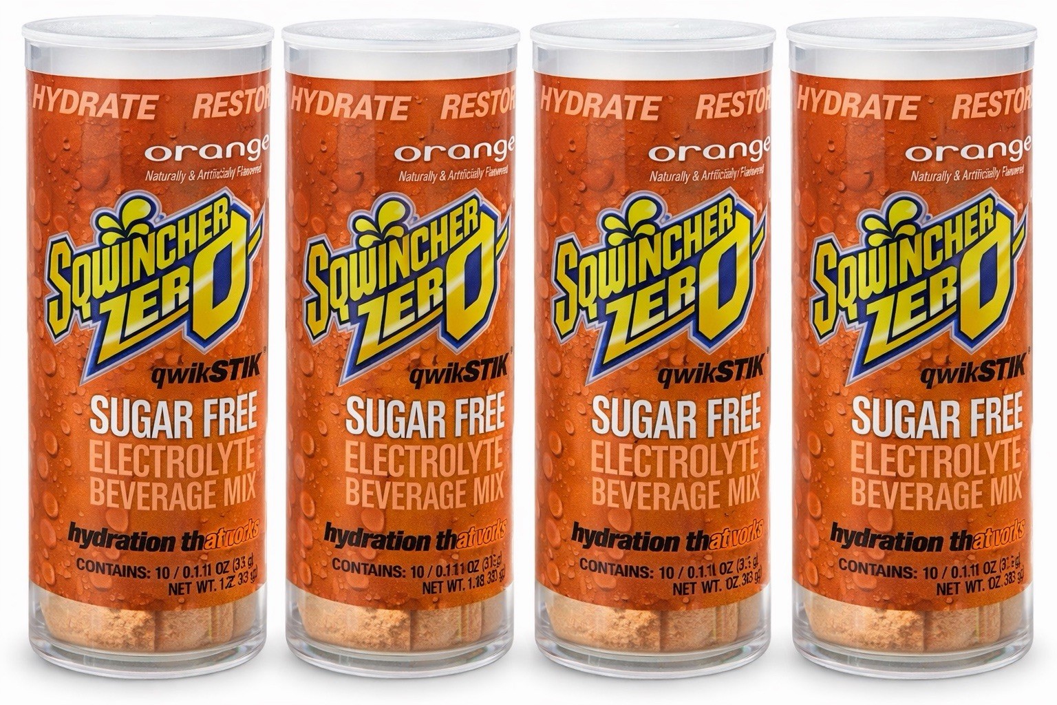 4 Packs of 10 Sqwincher Qwik Stik Powder Mix ZERO Orange Flavor (0.11 oz)