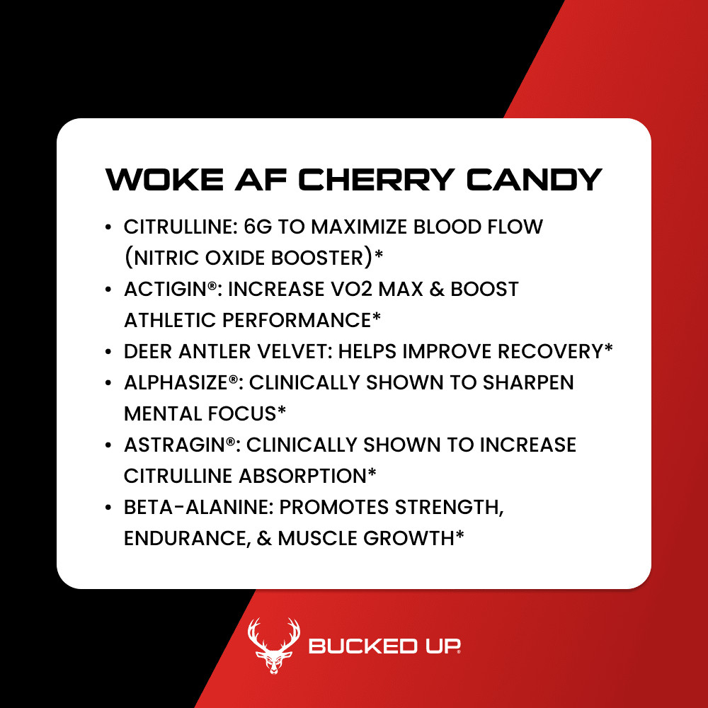 Bucked Up Woke AF Pre-Workout Powder, Increased Energy, Cherry Candy
