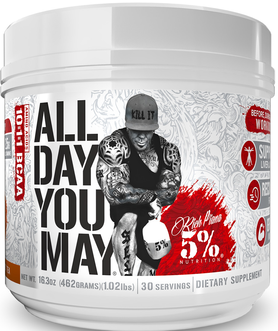 5% Nutrition Rich Piana All Day You May BCAA ALL FLAVORS & CAFFEINATED 💪 AMINOS