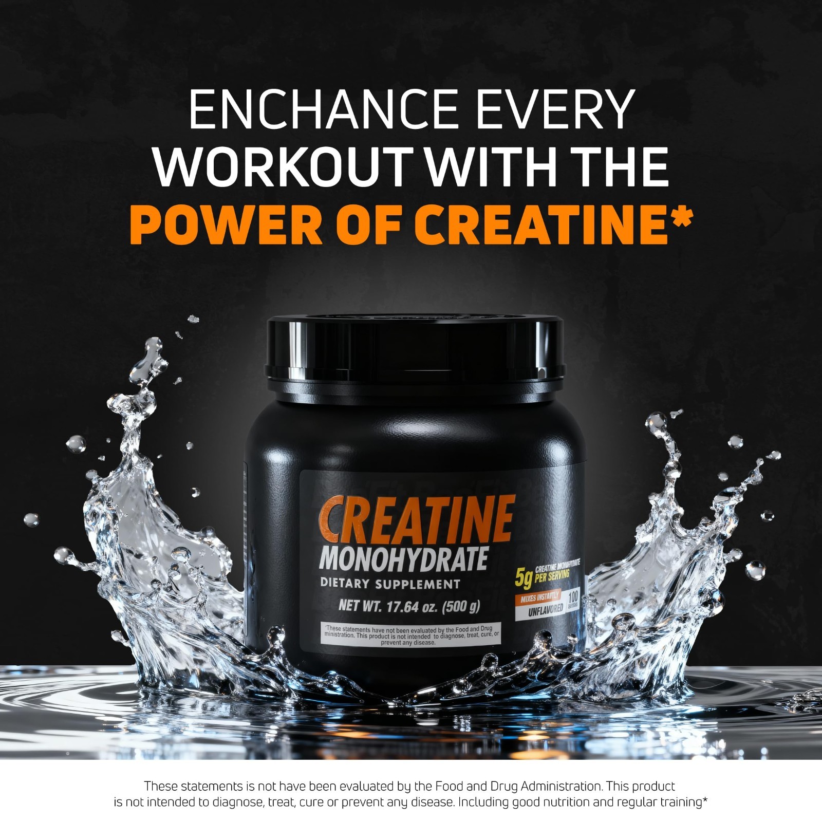 Unflavored Creatine Monohydrate Powder 500g – 5g per Serving, 100 Servings
