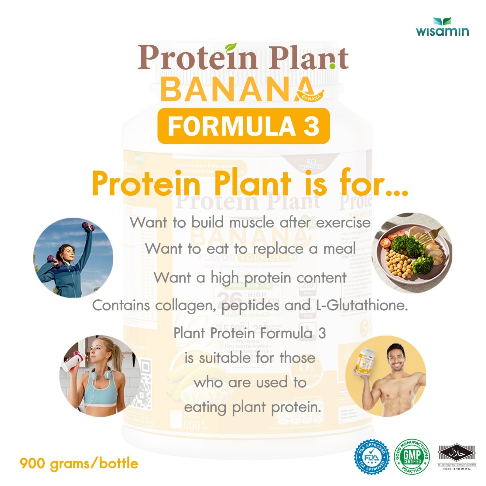 WISAMIN Plant Protein Banana Flavor F3 | 900g 2LB | Organic, Gluten-Free Non-GMO