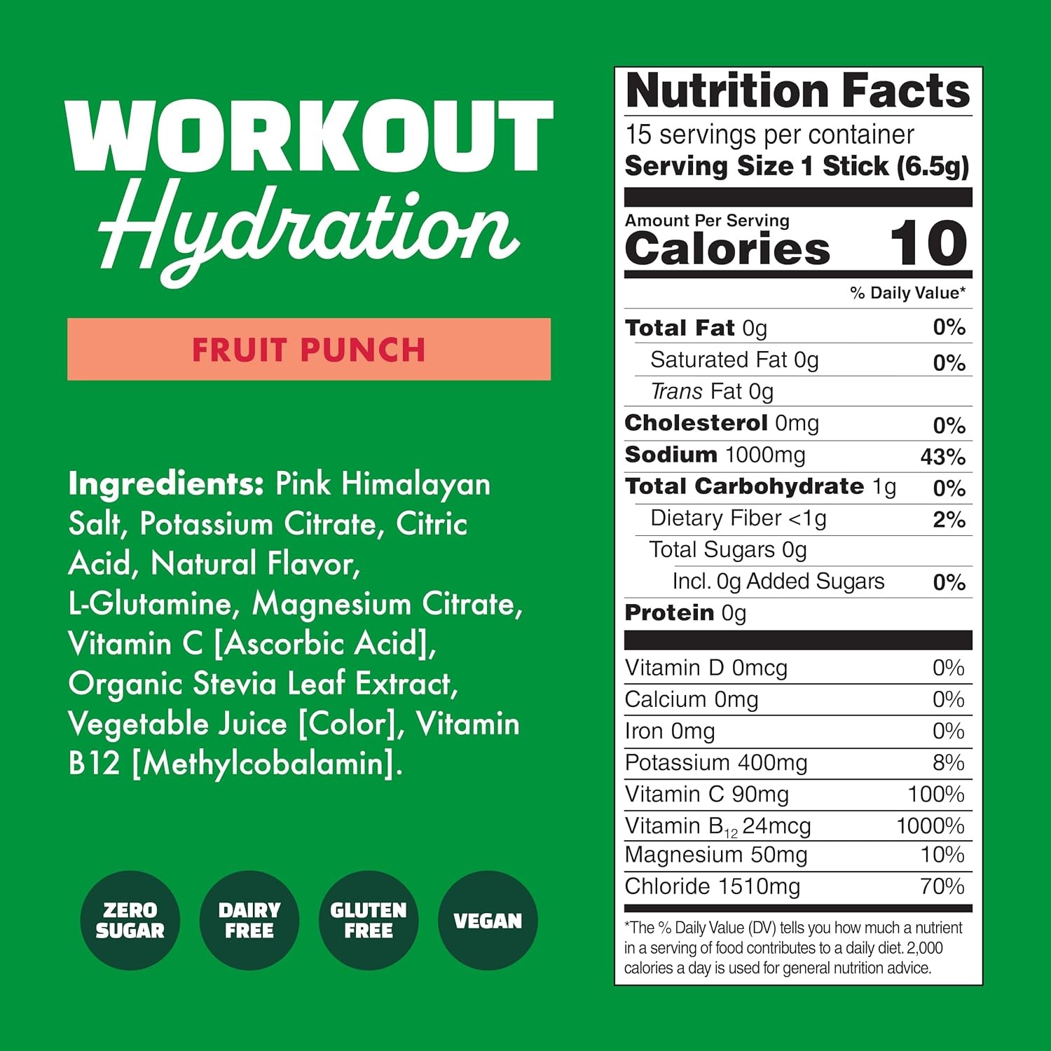 Waterboy Workout Hydration 2,960mg Sugar Free Electrolyte Powder Packets 15Stick