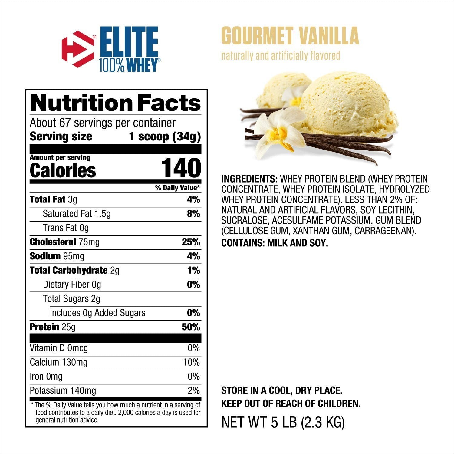 Dymatize Elite 100% 5LB Whey Protein 25g per Serving 67 Servings Pick Flavor New
