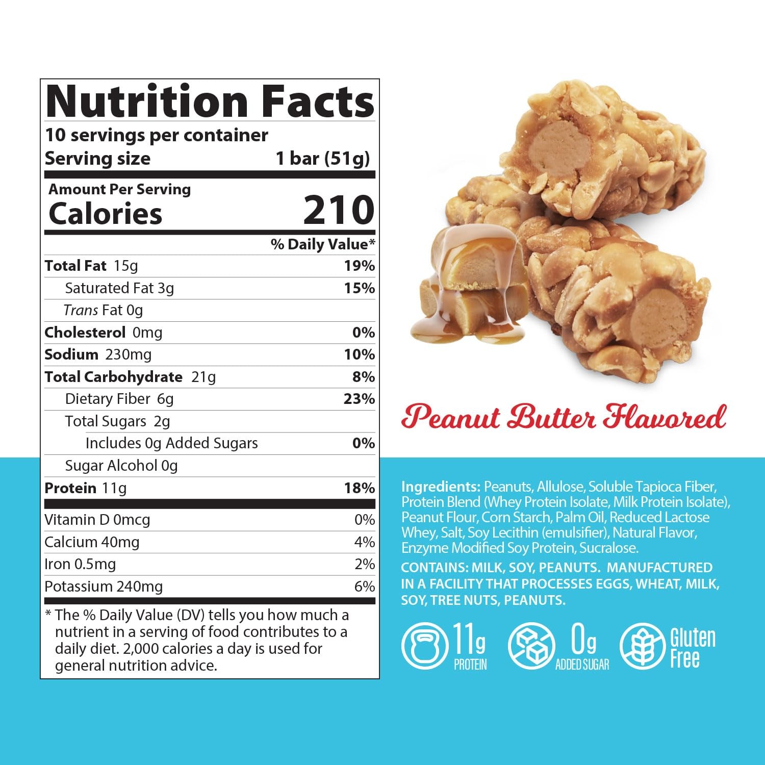 SKIPPY Peanut Butter Inspired Protein Bar, 11g Protein, 0g Sugar, Gluten-Free