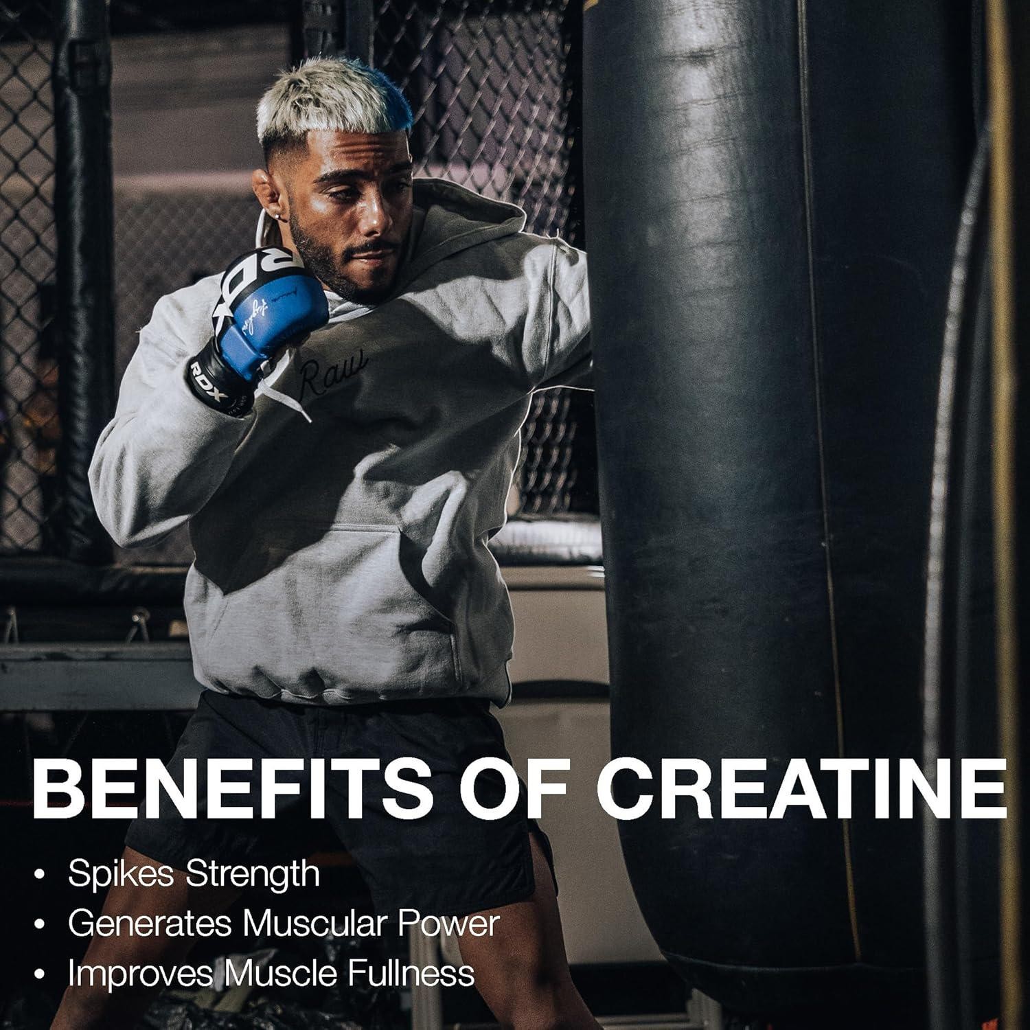 RAW Nutrition Creatine Monohydrate Powder, Unflavored (30 Servings) – Micronized