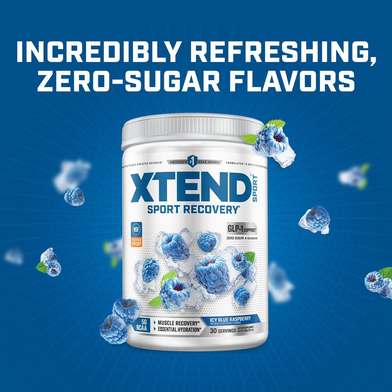 XTEND Sport BCAA Powder Blue 12.2 Ounce (Pack of 1), Raspberry Ice