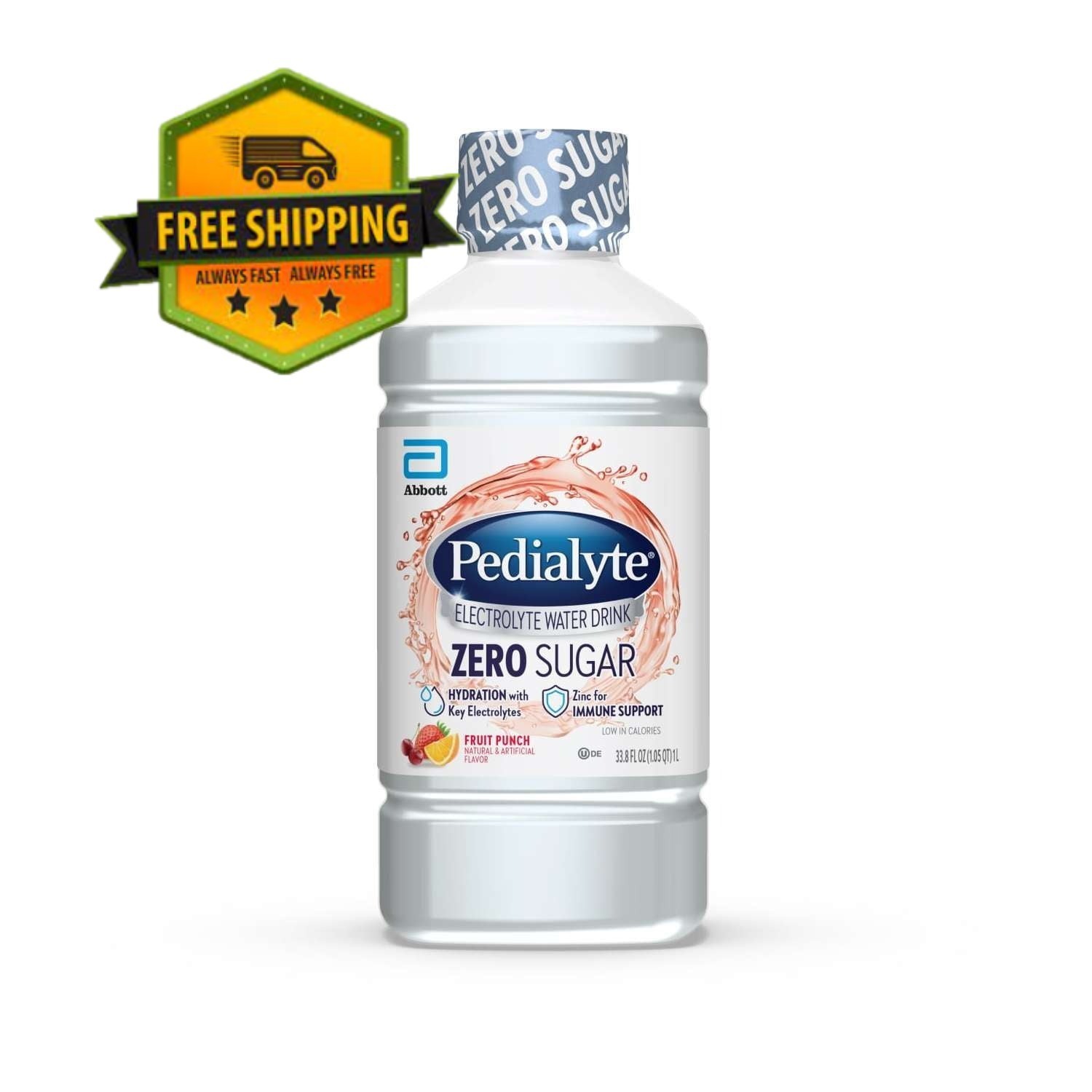Pedialyte Zero-Sugar Electrolyte Drink, Fruit Punch Flavor, 1 Liter