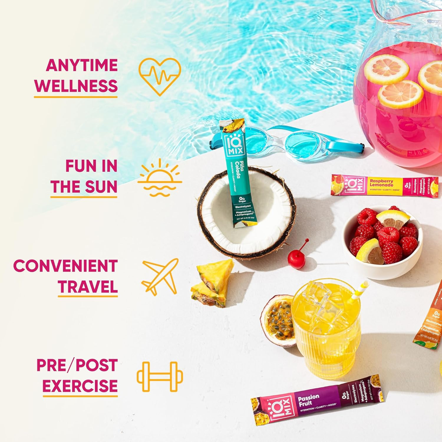 IQMIX Vacation Variety Electrolyte Powder, Sugar Free Keto Mix, 20ct