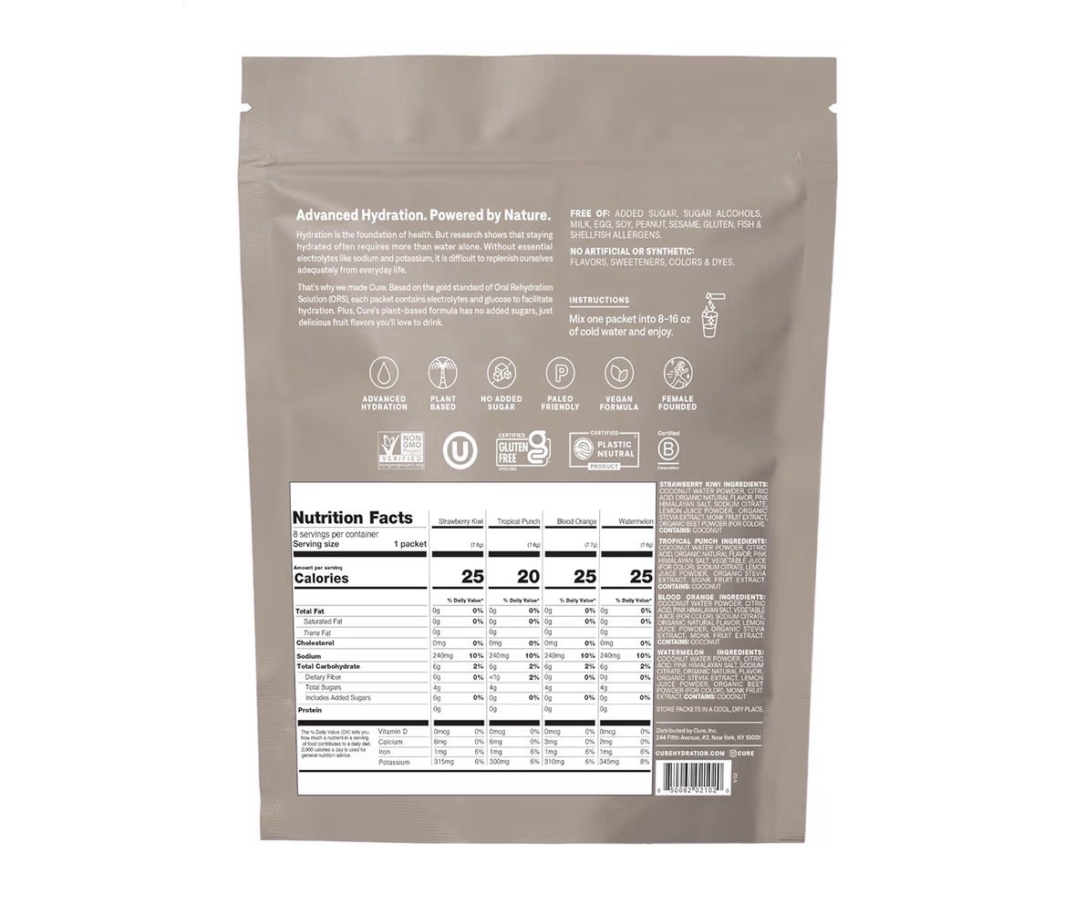 Cure Electrolyte Drink Mix | Tropical Variety | 8 Pack 2.2oz