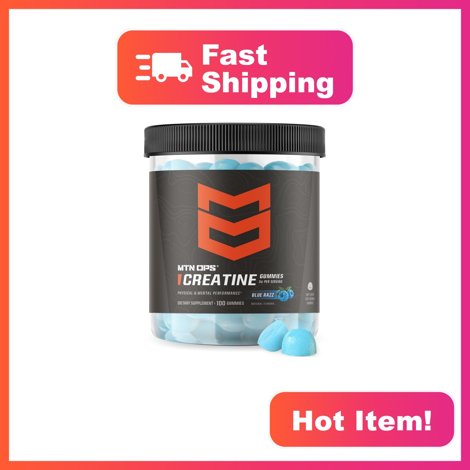 MTN OPS Blue Razz Creatine Gummies 100 Ct