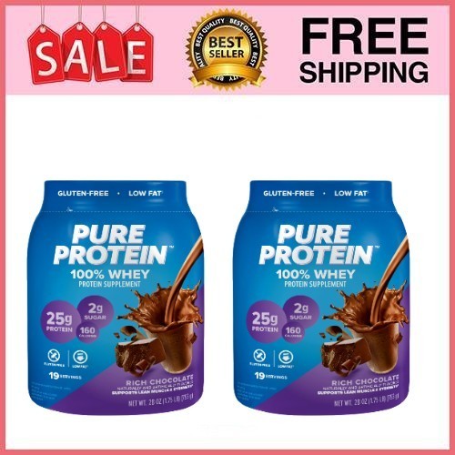 2 Pack Pure Protein 100% Whey Protein Powder, Rich Chocolate,25g Protein,1.75lb