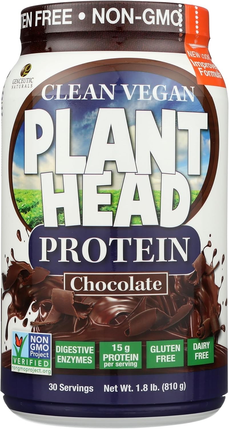 Genceutic Naturals Plant Head Protein Chocolate 1.8 lbs / 810 g Each (Pack of 4)