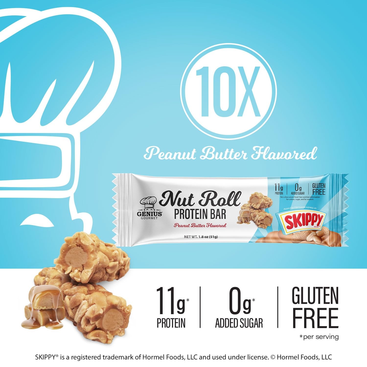 SKIPPY Peanut Butter Inspired Protein Bar, 11g Protein, 0g Sugar, Gluten-Free