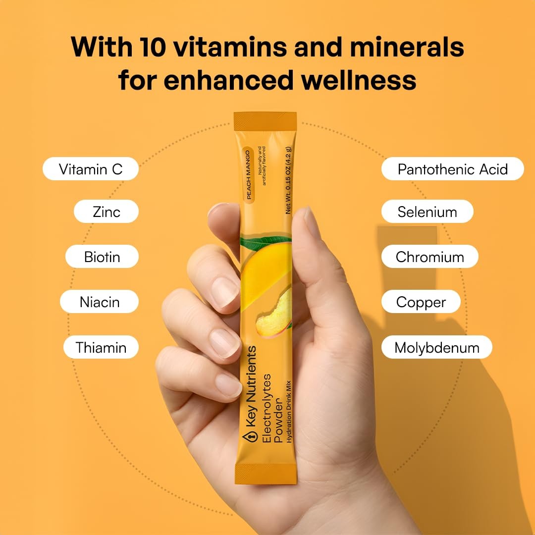Selenium Electrolytes Powder Packets – Multivitamin Peach Mango 20 Pack Hydra…