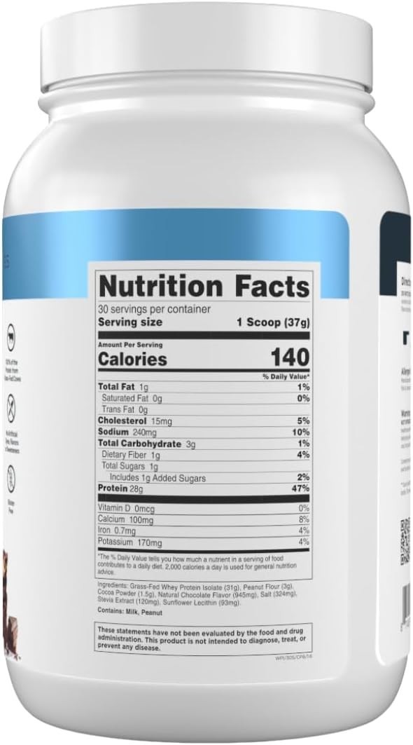 Naturally Flavored Grass-Fed Whey Protein Isolate – 30 Servings, 28g Protein
